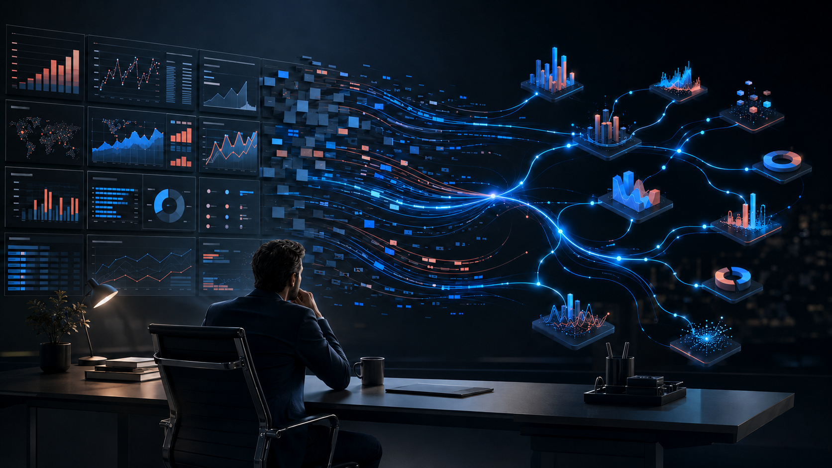 Static dashboards transform into an exploratory network of connected business signals, allowing each answer to lead naturally to the next question.