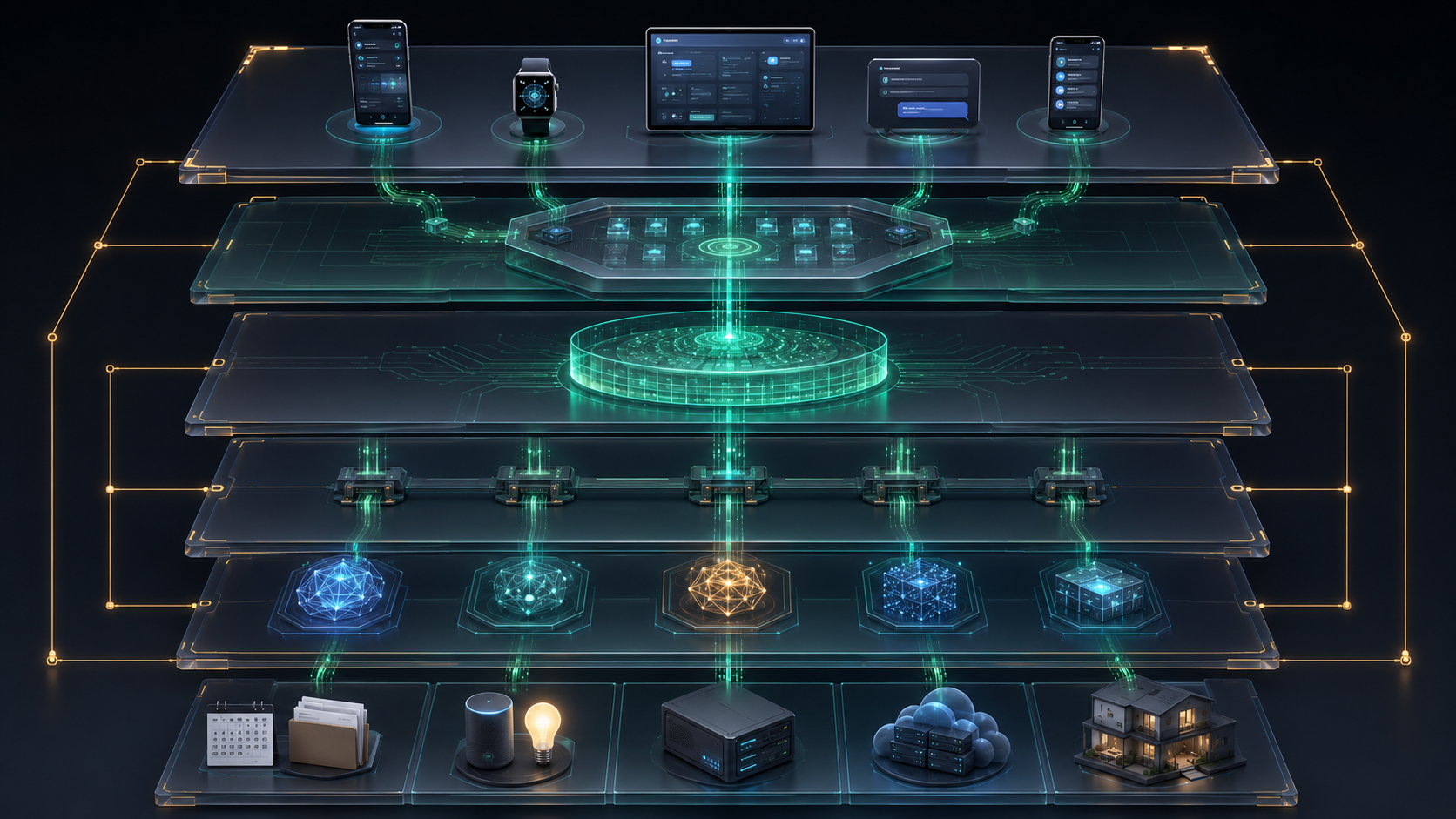 Hopper’s layered architecture, from human intent and orchestration to models, tools, state, and physical devices.